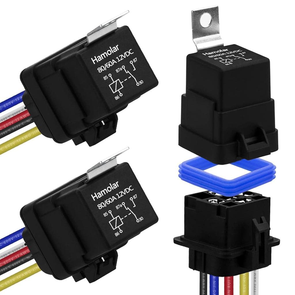 Kit de 3 Relés Automotivos à Prova d'Água 80/60 AMP 12V DC com Fiação de Cobre 12 AWG, Relés SPDT de 5 Pinos
