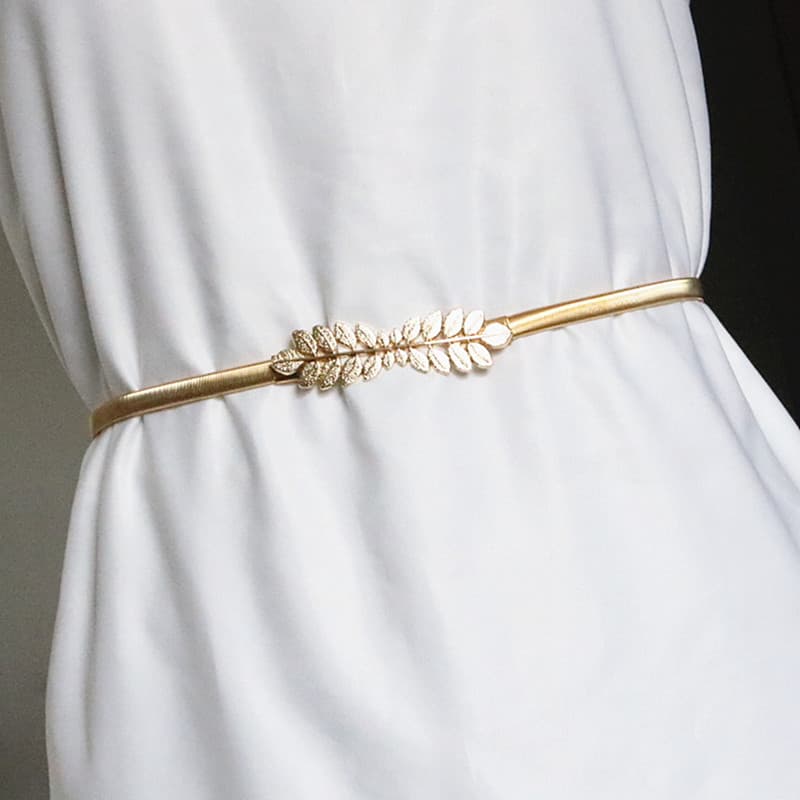 Cinto fino elástico feminino combinando saia dourada elástica cintura corrente vestido decorativo simples All-Match Meta
