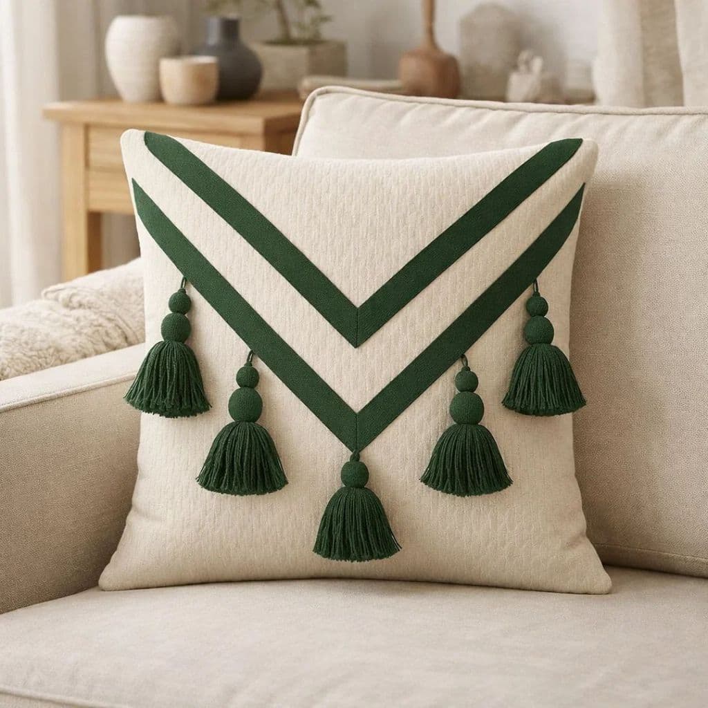 Capa de Almofada Artesanal Boho – Macramê Trançado 100% Algodão Verde 45x45