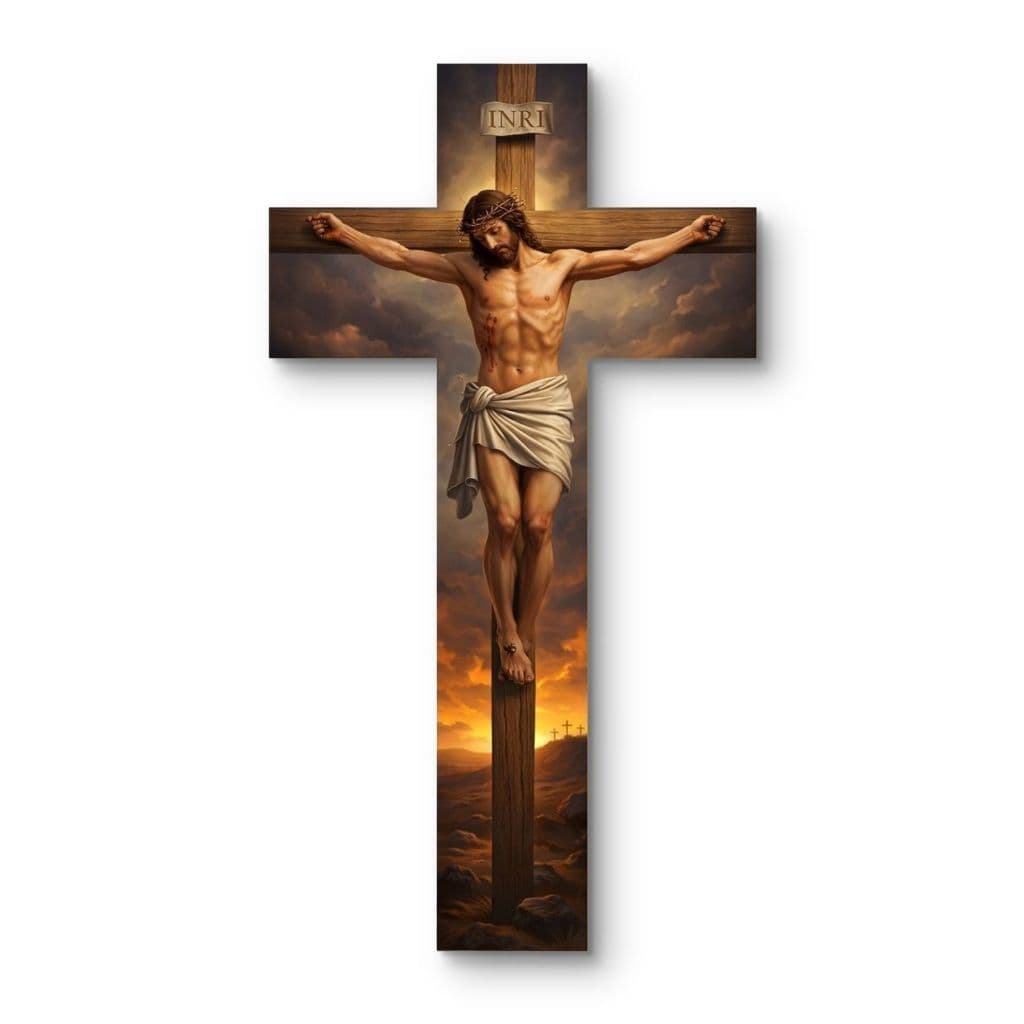 Quadro em Cruz Grande 110x80cm Religioso Jesus Cristo na Cruz Arte Sacra Decorativa