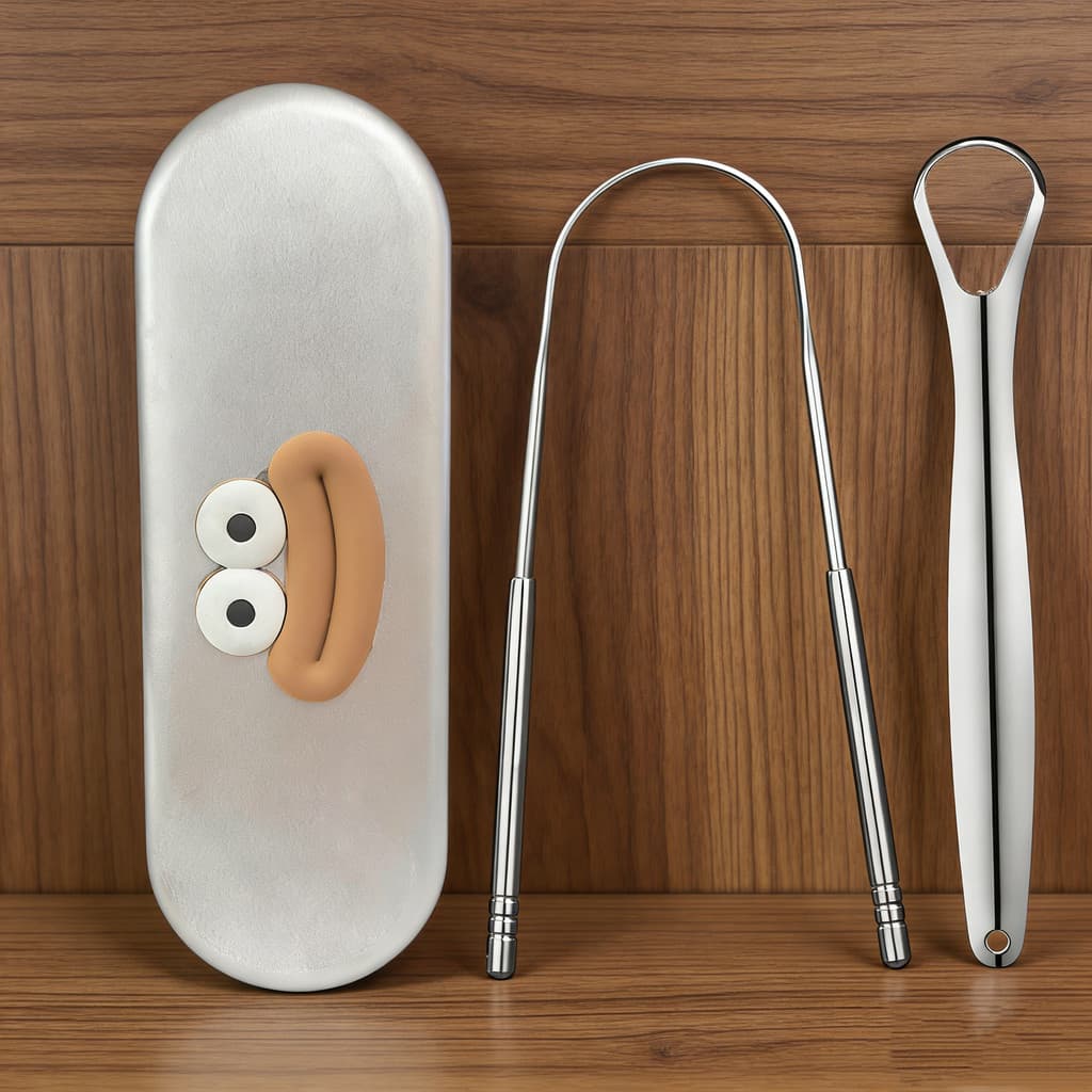 Raspador De Língua De Boca Grande De Desenho Animado Para Adultos Com Caixa De Metal-Limpeza , Limpador