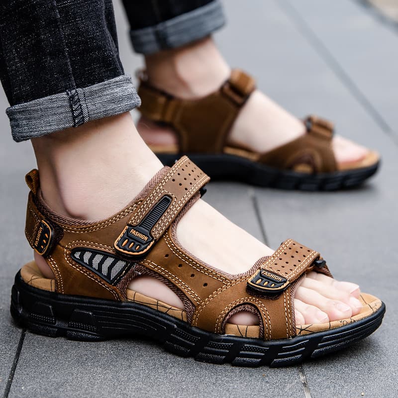 Sandálias de praia para esportes ao ar livre sapatos masculinos de couro genuíno sapatos de caminhada sandálias esportiv