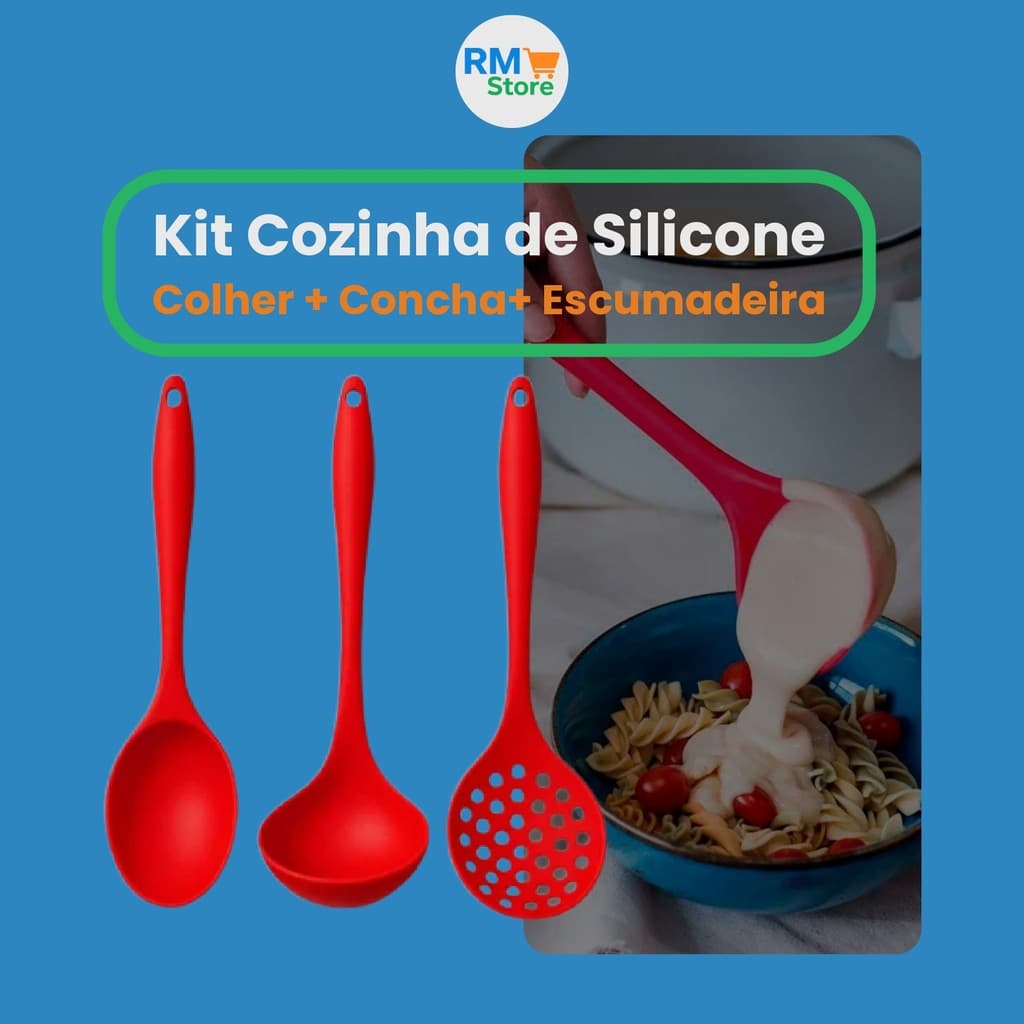 Kit de Silicone com Colher, Concha e Escumadeira – Não Risca Panelas e Facilita sua Cozinha!