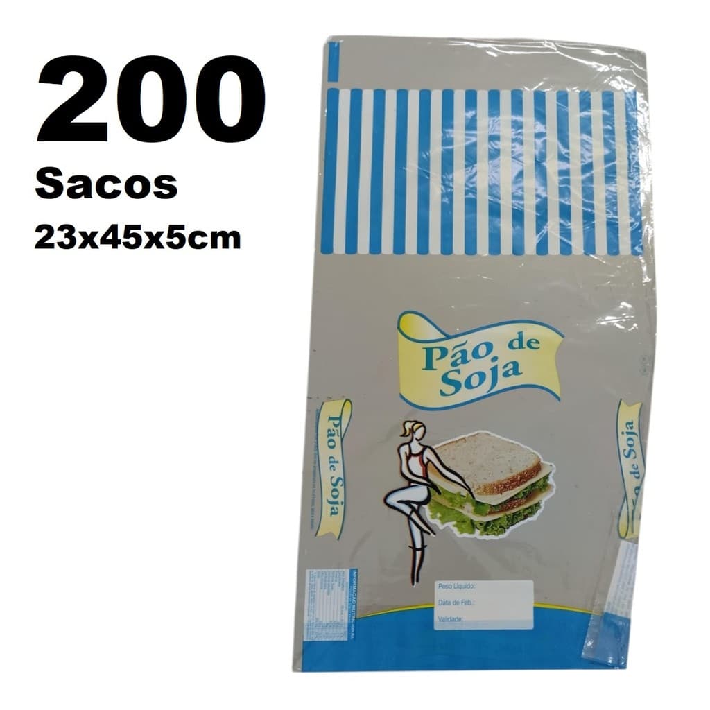 Kit 200 Saco Impermeável para Pão de Soja Pacote 23x45x5cm Saquinhos PP Grande Quantidade