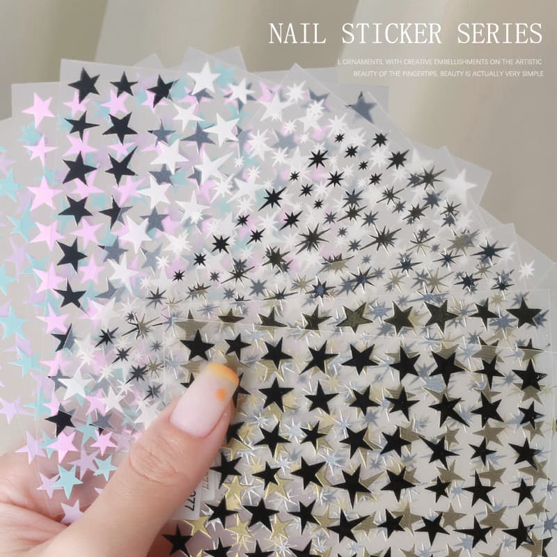 Aha!Adesivos de Manicure estrelas tortas decalques de unhas ouro prata estrelas coloridas 3D com adesivo pequenos acessó