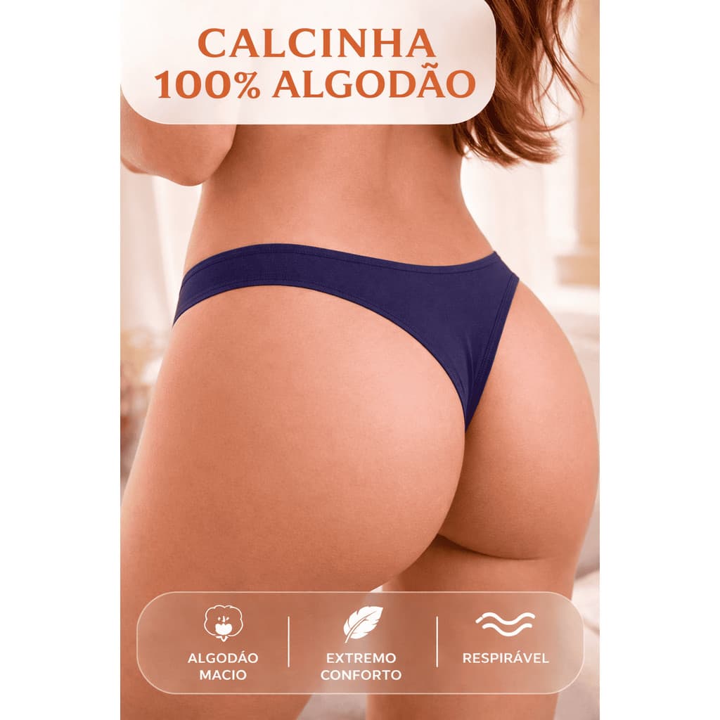 Calcinha Fio Dental 100% Algodão Kit Peças Confortável e Respirável em Cores Variadas
