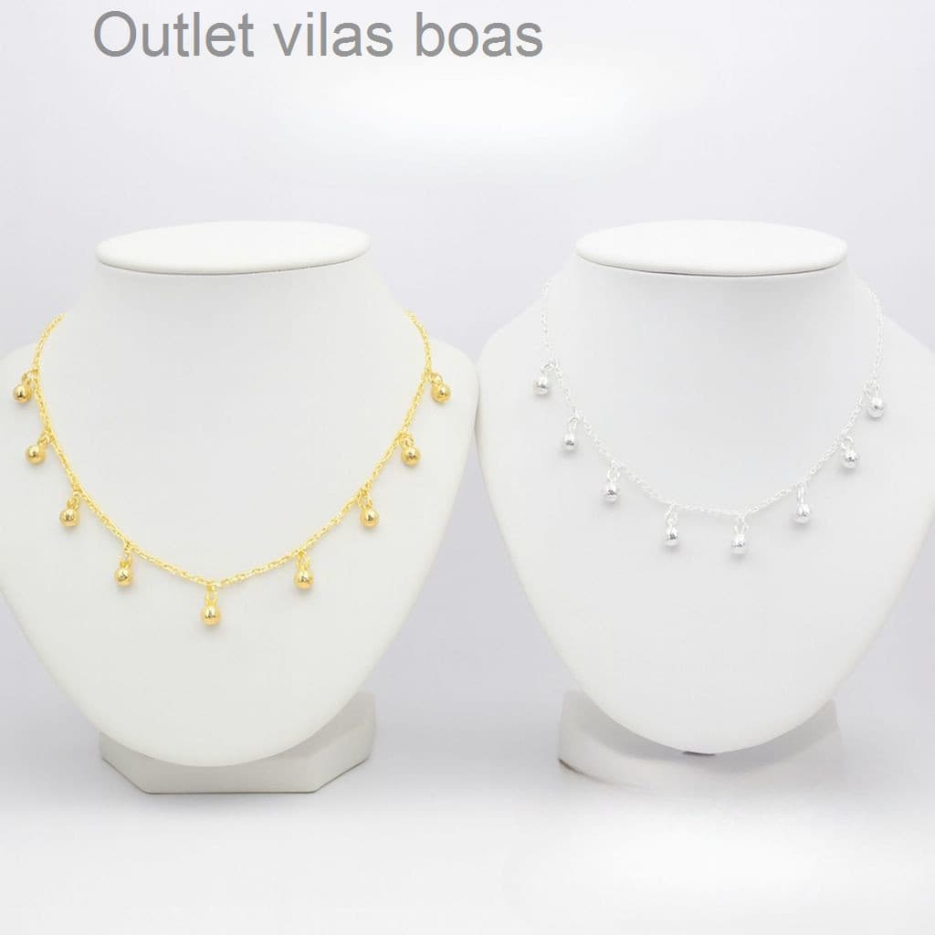 (V)Choker Feminino Bolinhas – 35cm com Extensor, Dourado ou Prata2PV3