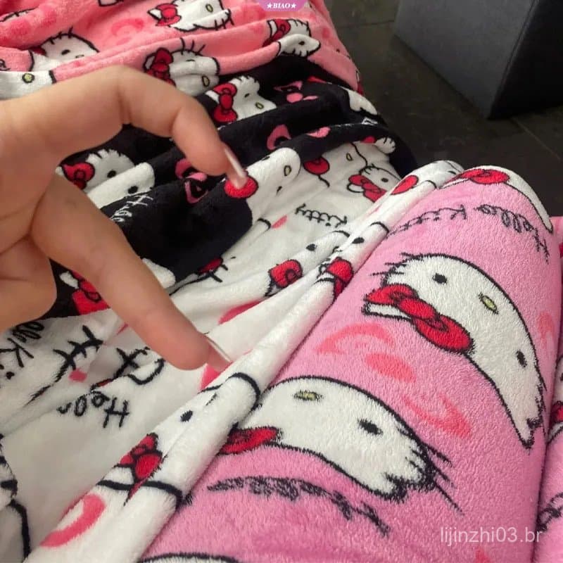 Calças de Pijama Y2k Hello Kitty Anime Sanrio Flanela Kawaii Mulheres Algodão Elástico Casual Quente Casal Casa