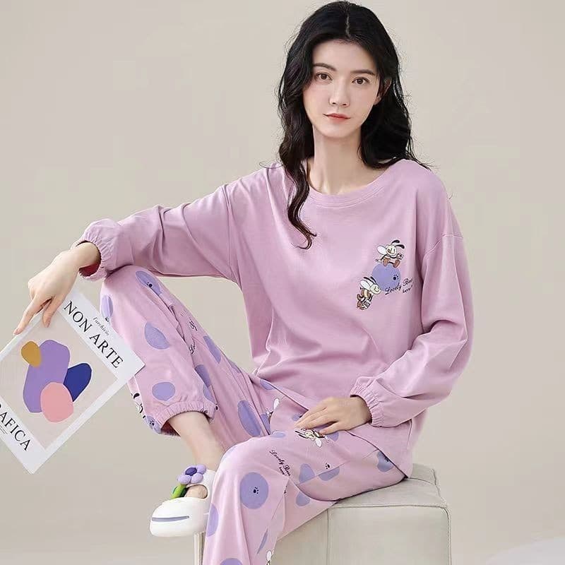 Pijamas femininos primavera outono estilo manga comprida temporada versão coreana estudantes bonitos podem usar fora tam