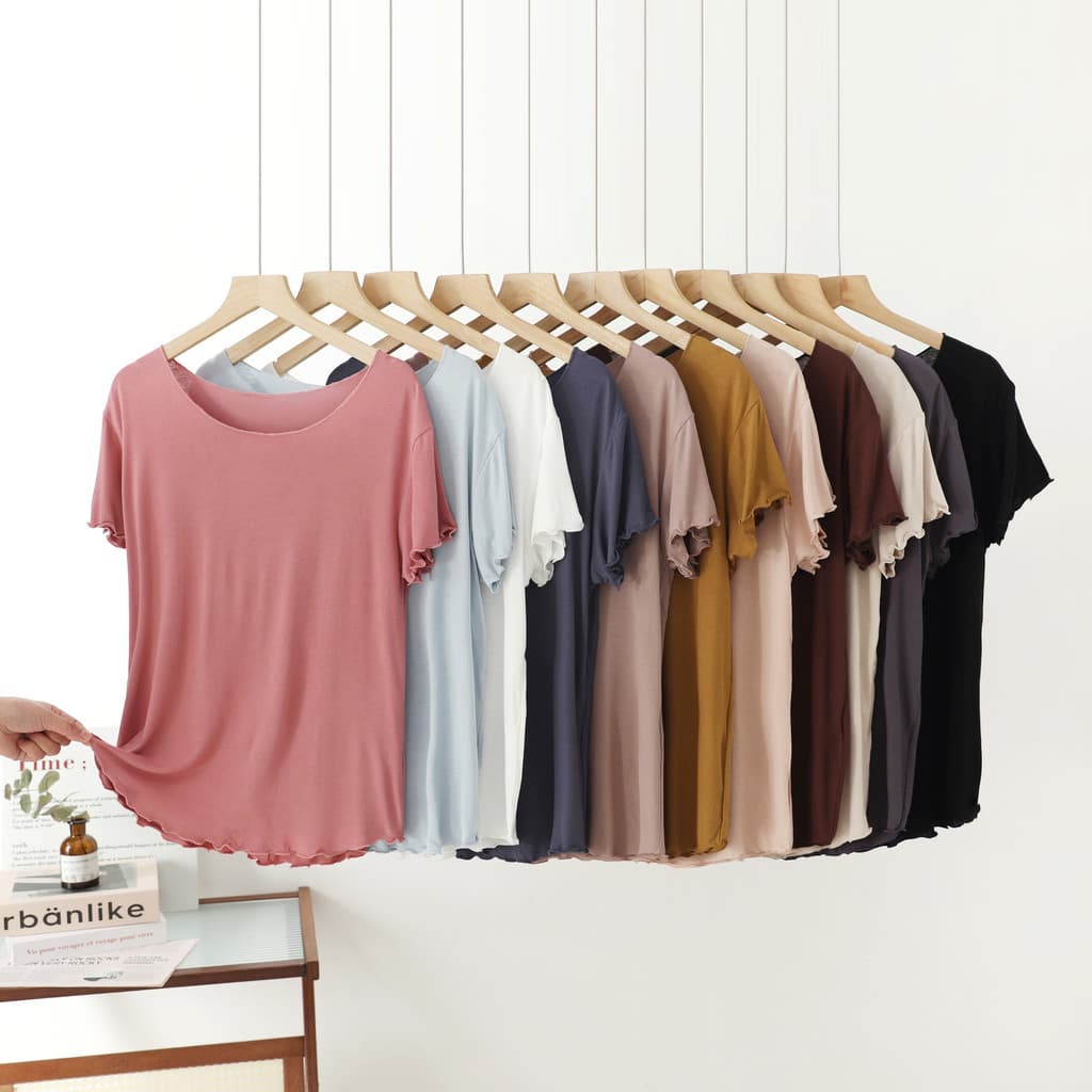 Modal camiseta de manga curta feminina primavera verão interior fino solto topo tamanho grande All-Match mais magro olha