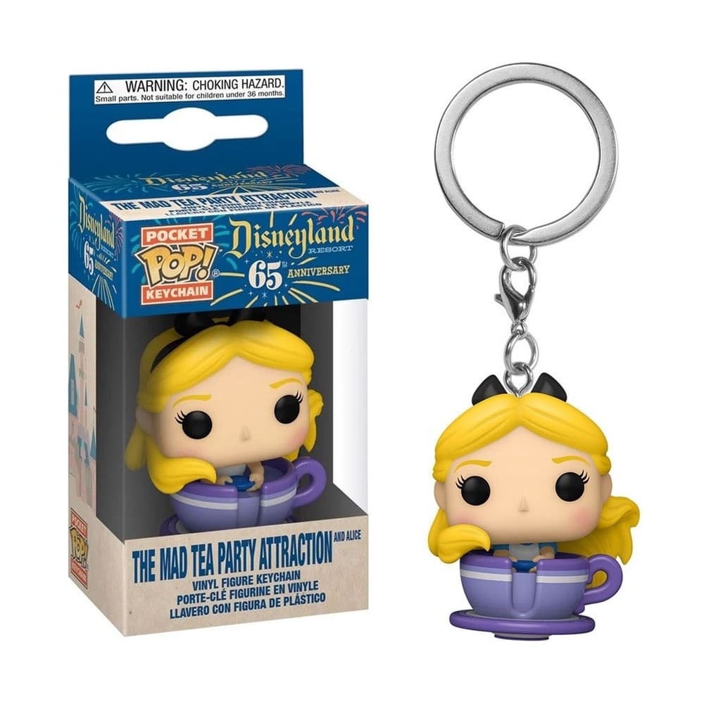 Chaveiro Funko Pocket Pop Alice In Wonderland Keychain (The Mad Tea Party Attraction and Alice) Boneco Figuras de Ação