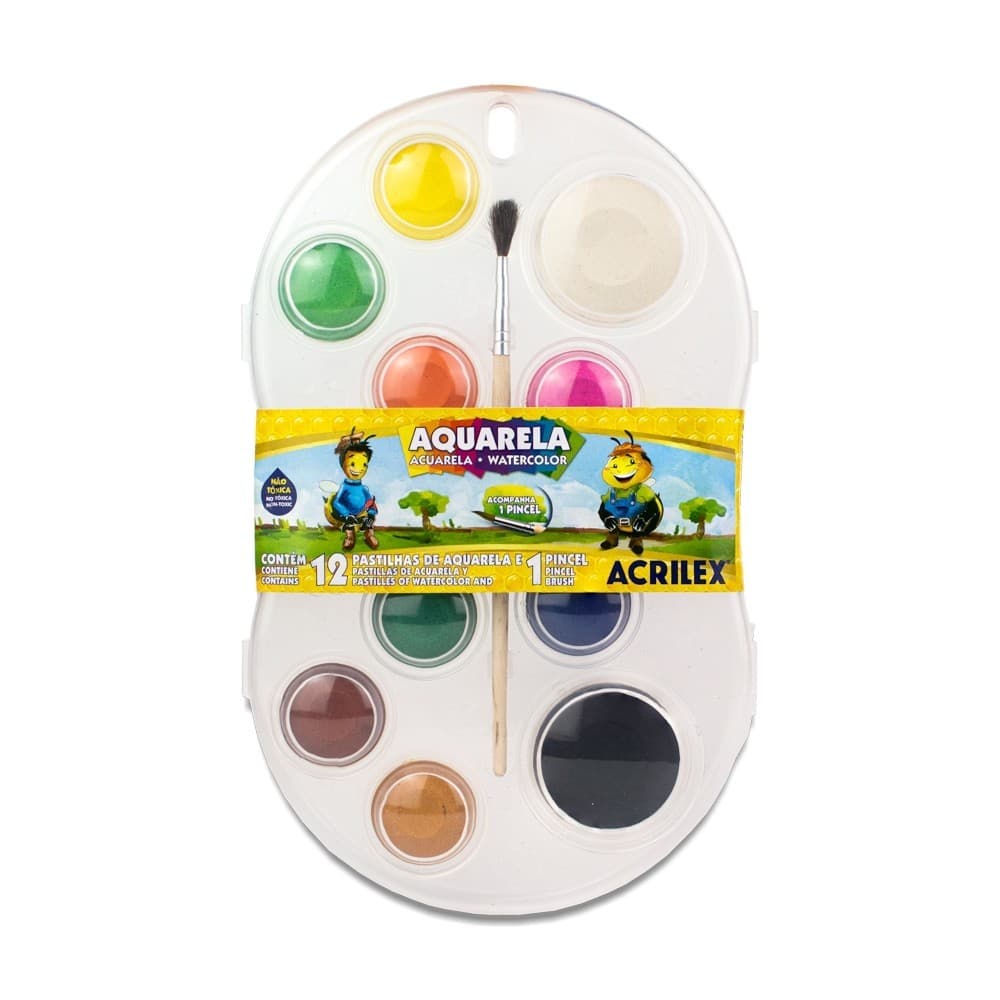 Aquarela Conjunto 12 Cores + Pincel - Acrilex