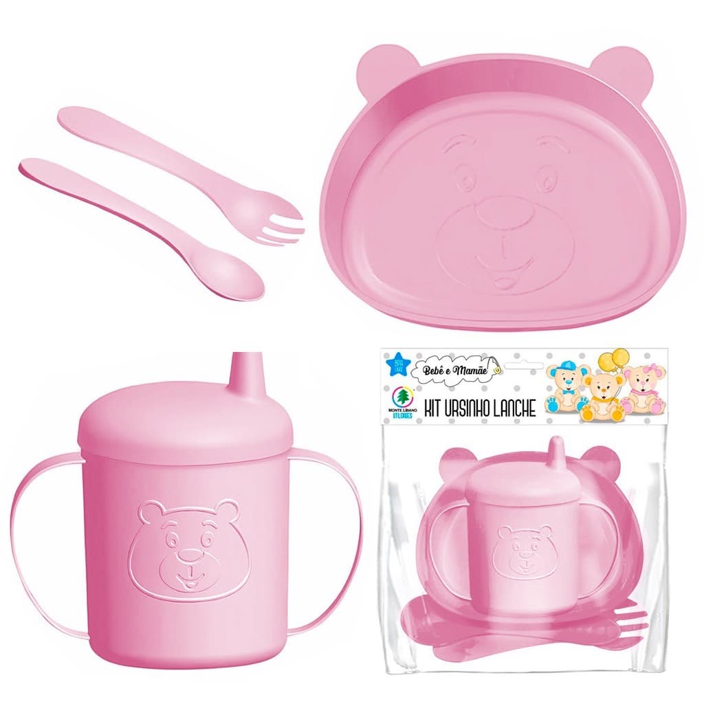 Kit Refeição Alimentação Infantil Com Copo Prato E Talheres 4 Peças - Monte Líbano