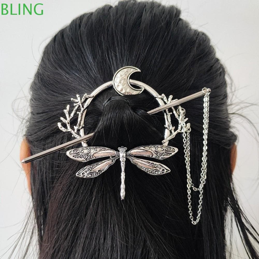 BLING Dragonfly Hairstick , Estilo Vintage Borlas Design Lua Presilha De Cabelo , Com Corrente De Fada
