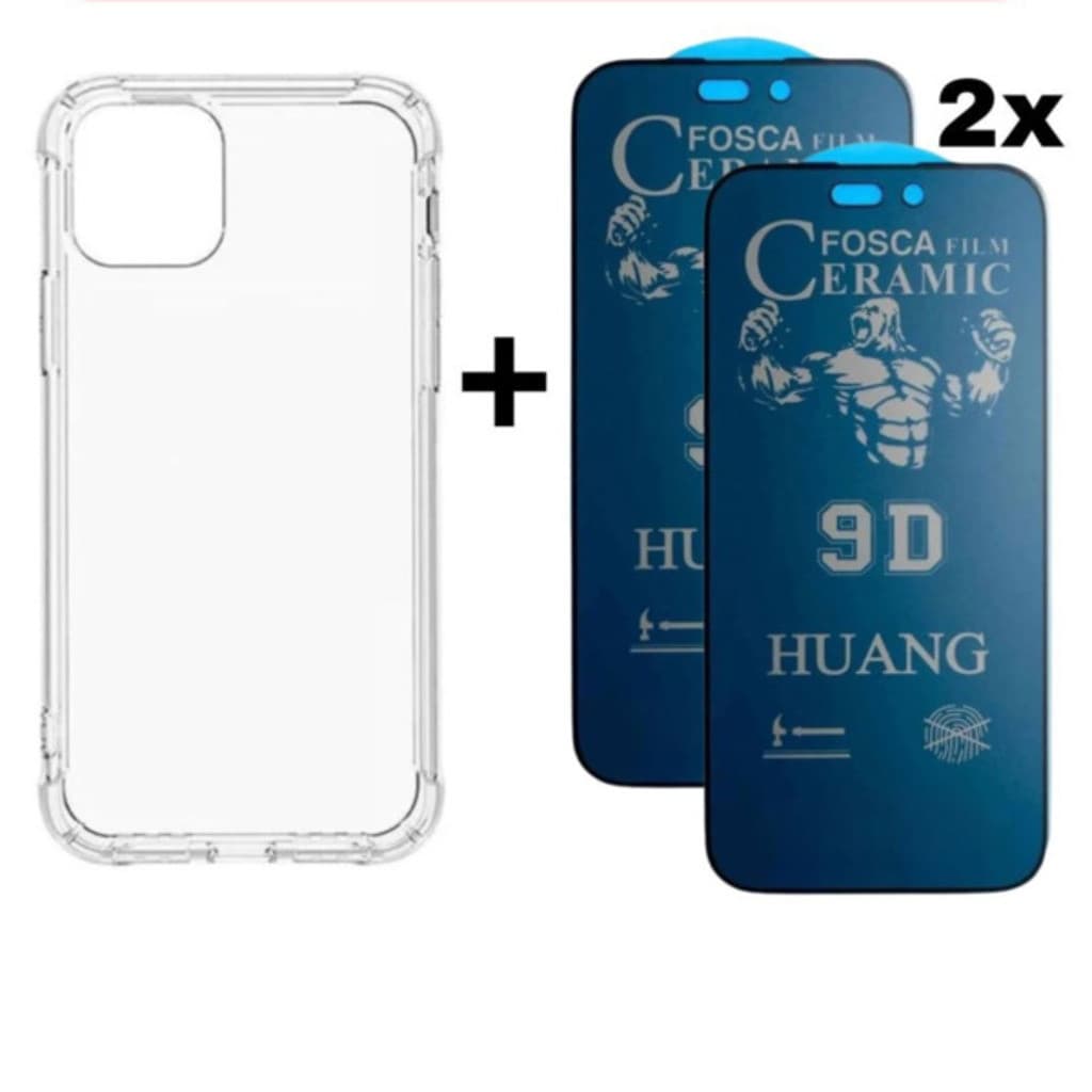 Kit Capa TPU + 2 Películas Cerâmica Fosca Privacidade iPhone X XS 11 12 13 14 15 16 Pro Max - Nanclares