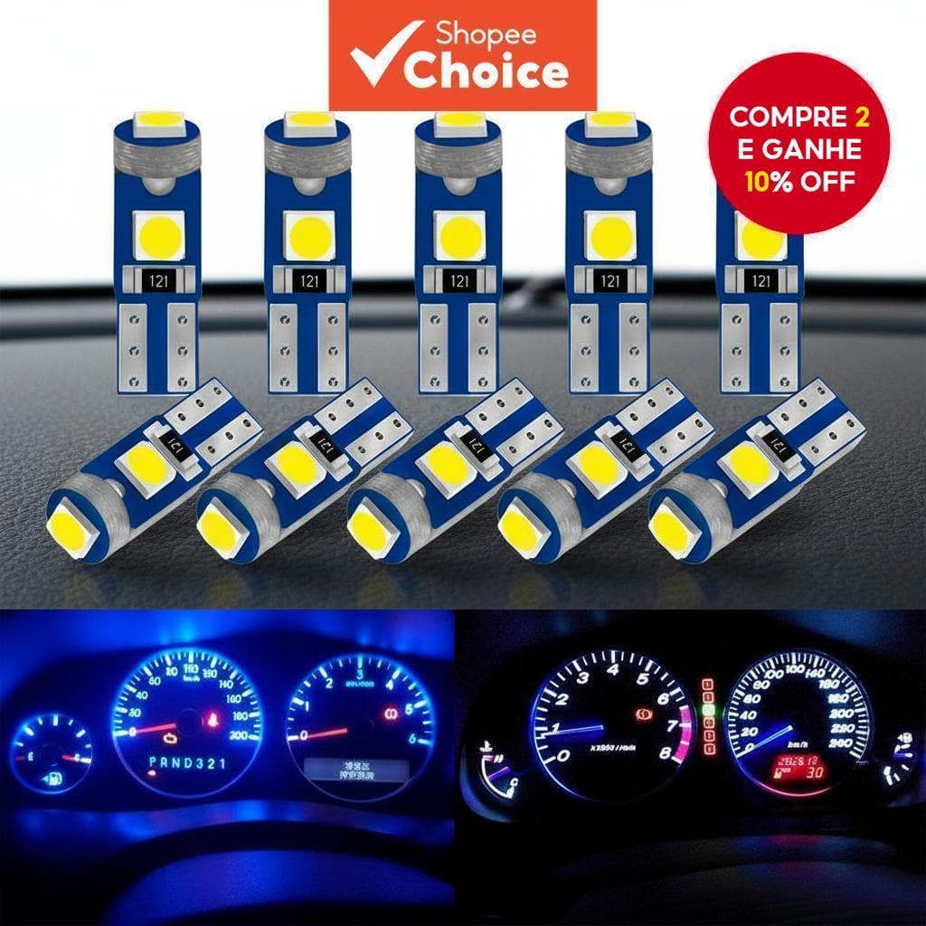 10Pçs T5 W3W, W1, 2W, 3030 Lâmpada LED, Lâmpada de Painel, LED de Painel de Carro, Luz de Carro