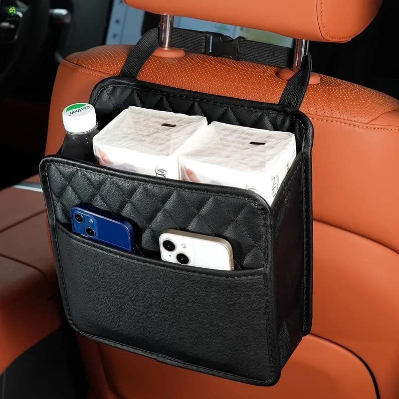 Organizador De Encosto De Assento De Carro De Couro-Saco De Lixo De Armazenamento Multifuncional