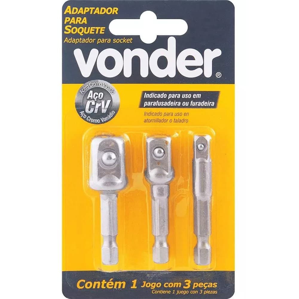 Conjunto 3 Adaptadores De Soquete 1/4 A 1/2 Polegada Vonder