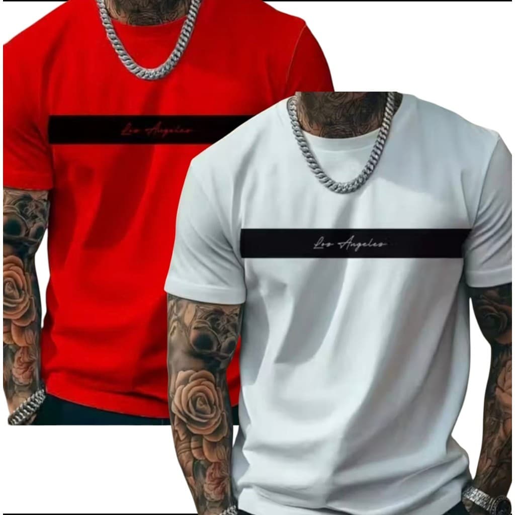 Kit 2 Camisetas Masculina Blusa 100% Algodão Los Angeles Estilo Casual Confortável Premium