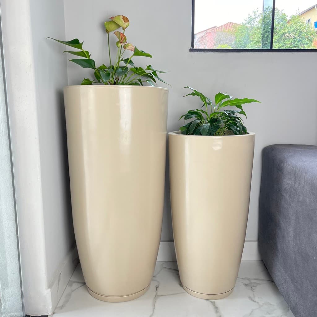 Kit 2 Vasos Cone Bojo Polido G e XG + Prato Sofisticação Decorativo Luxuoso Resistente Leven Artes