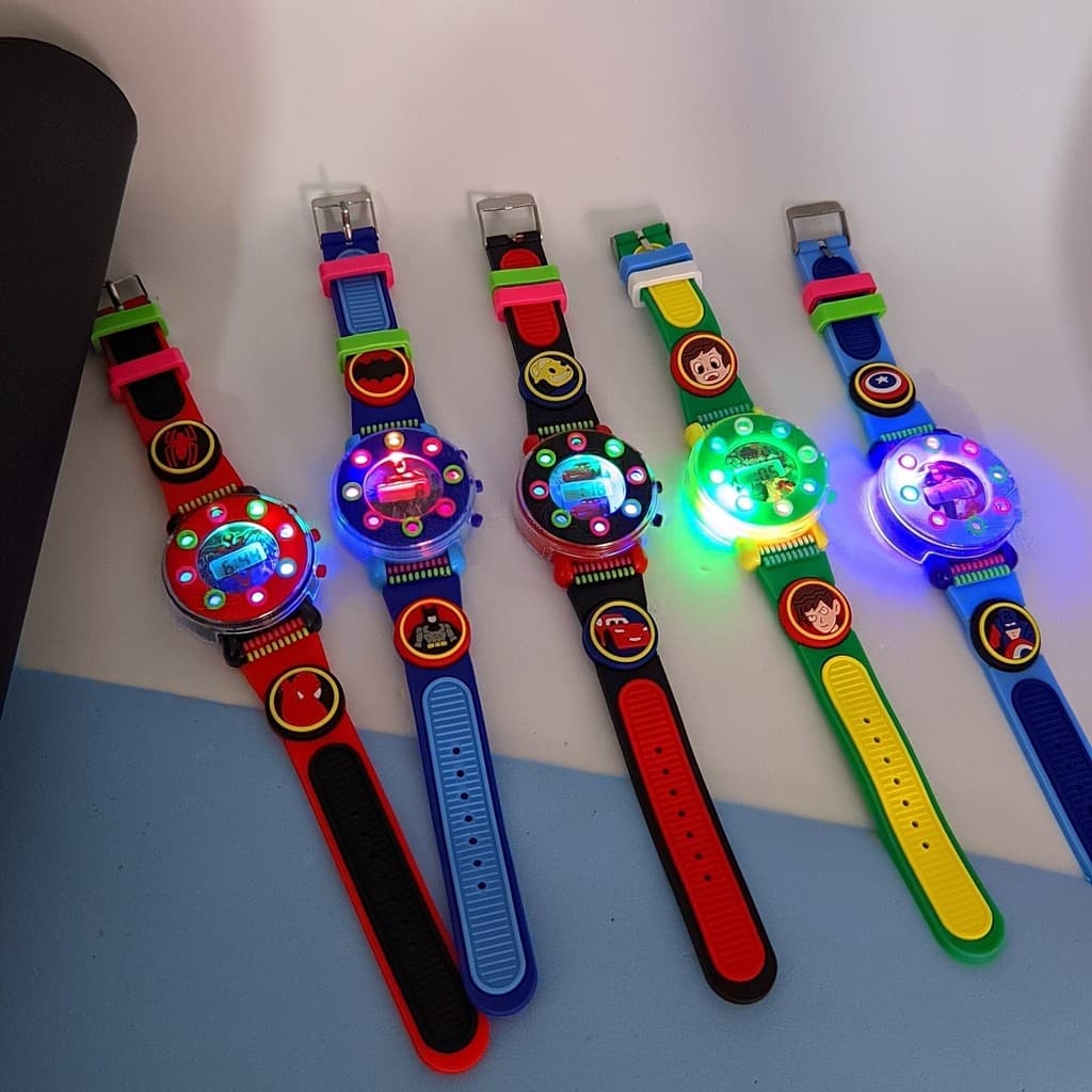 Relógio Infantil Digital Pisca Luz Toca Musica Pulseira Silicone Desenho Homem aranha Batman 3D Lançamento 2026 Crianças