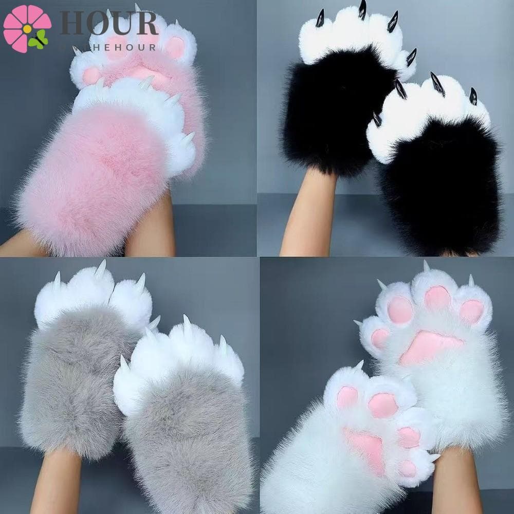 Hora Cosplay Luvas De Gato , Garra De Desenho Animado Squeaking , Pelúcia Engrossar Animal Peludo Adereços