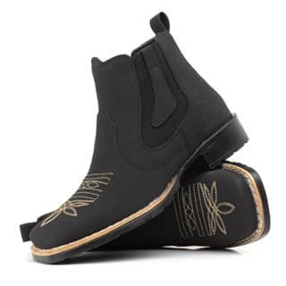 Bota Botina Texana Preto Unissex Rodeio com Bordado e Solado Resistente