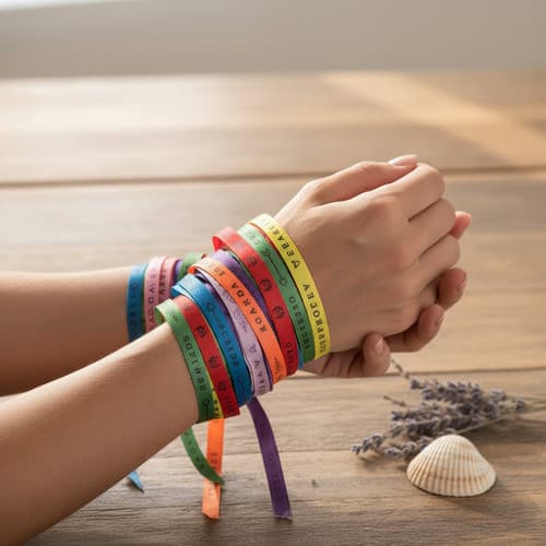 100 Fitinhas Pulseira Amarrar Intenções Virtudes Desejos Otimismo Coloridas