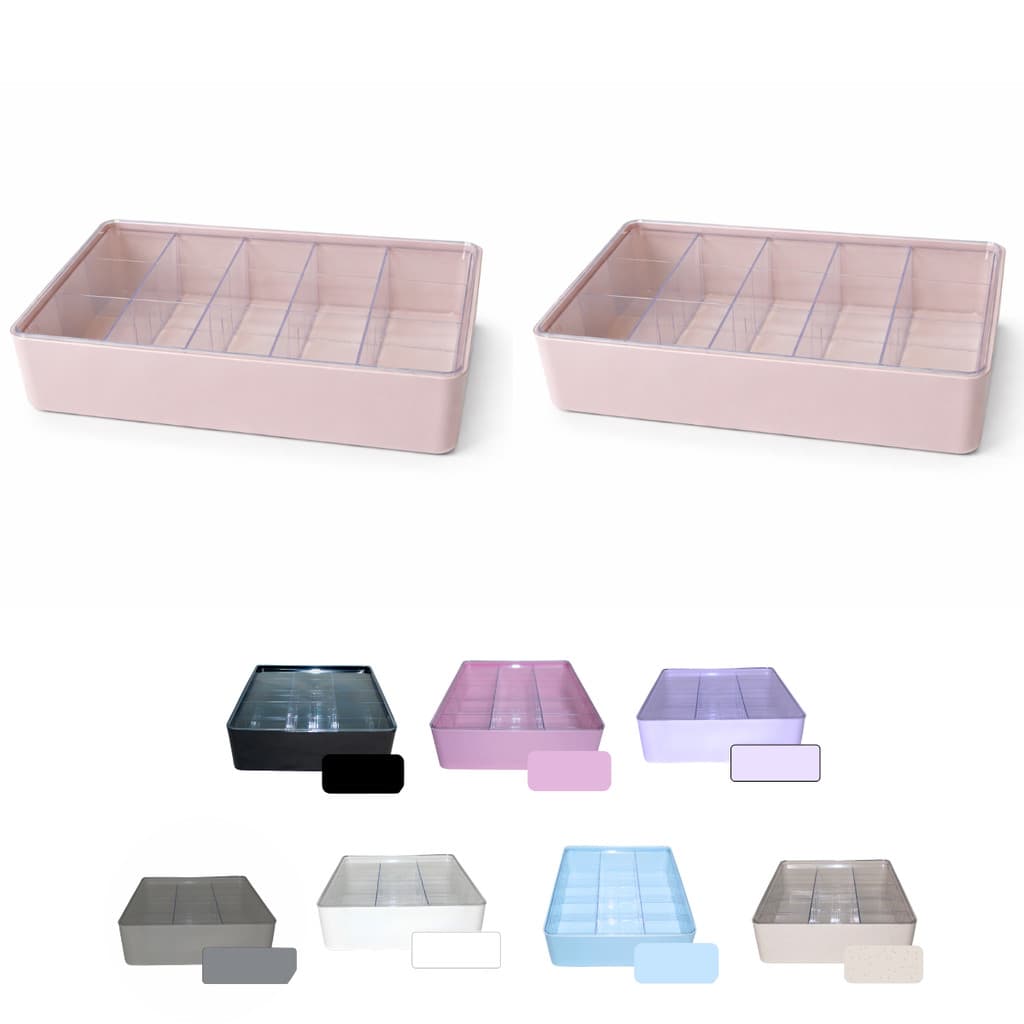 Kit com 2 Caixas Organizadora Tampa Transparente com Divisórias em Acrílico Grande Diversas cores
