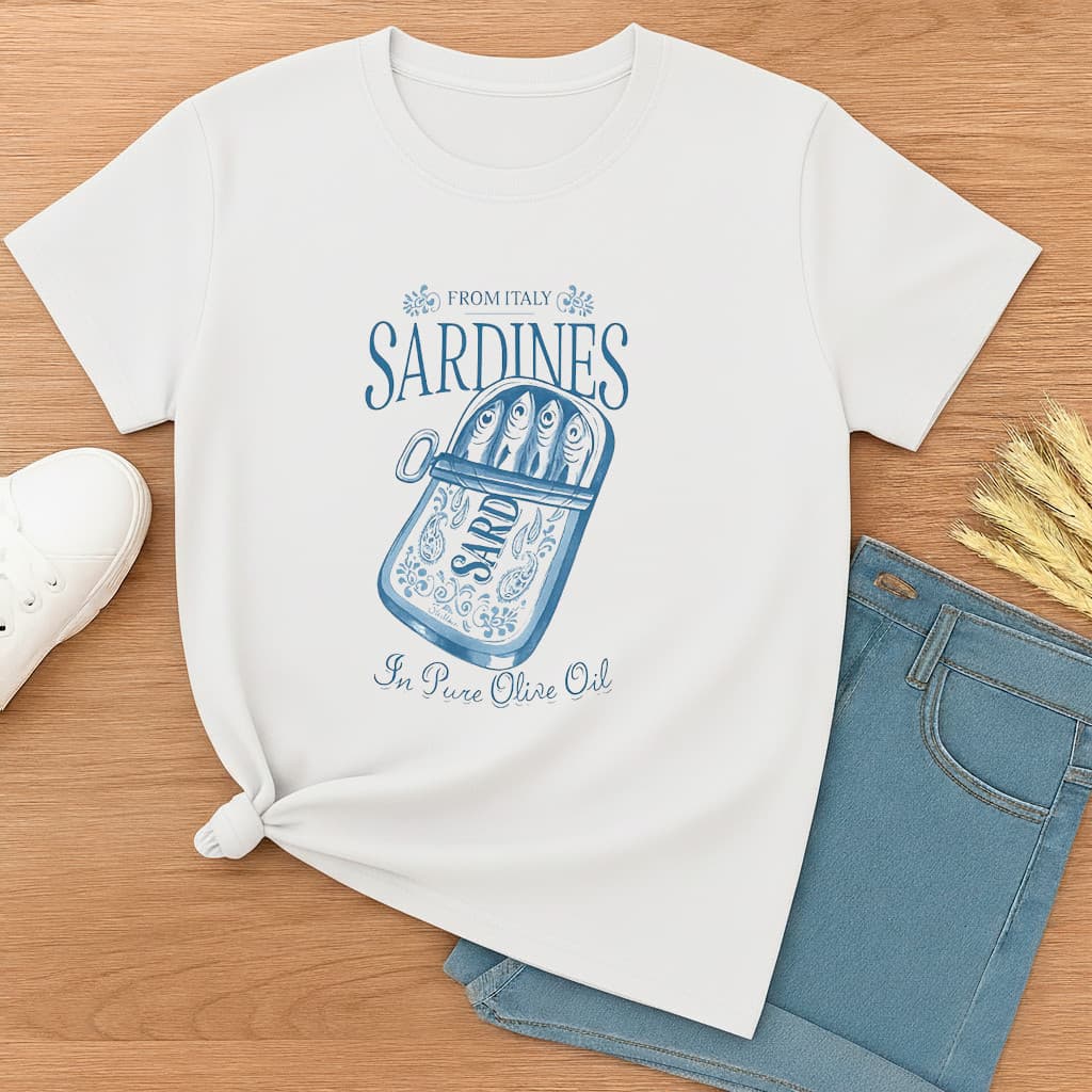 Camiseta Básica Feminina Sardinha Sardines Blusa Tropical Verão Manga Curta Tendência