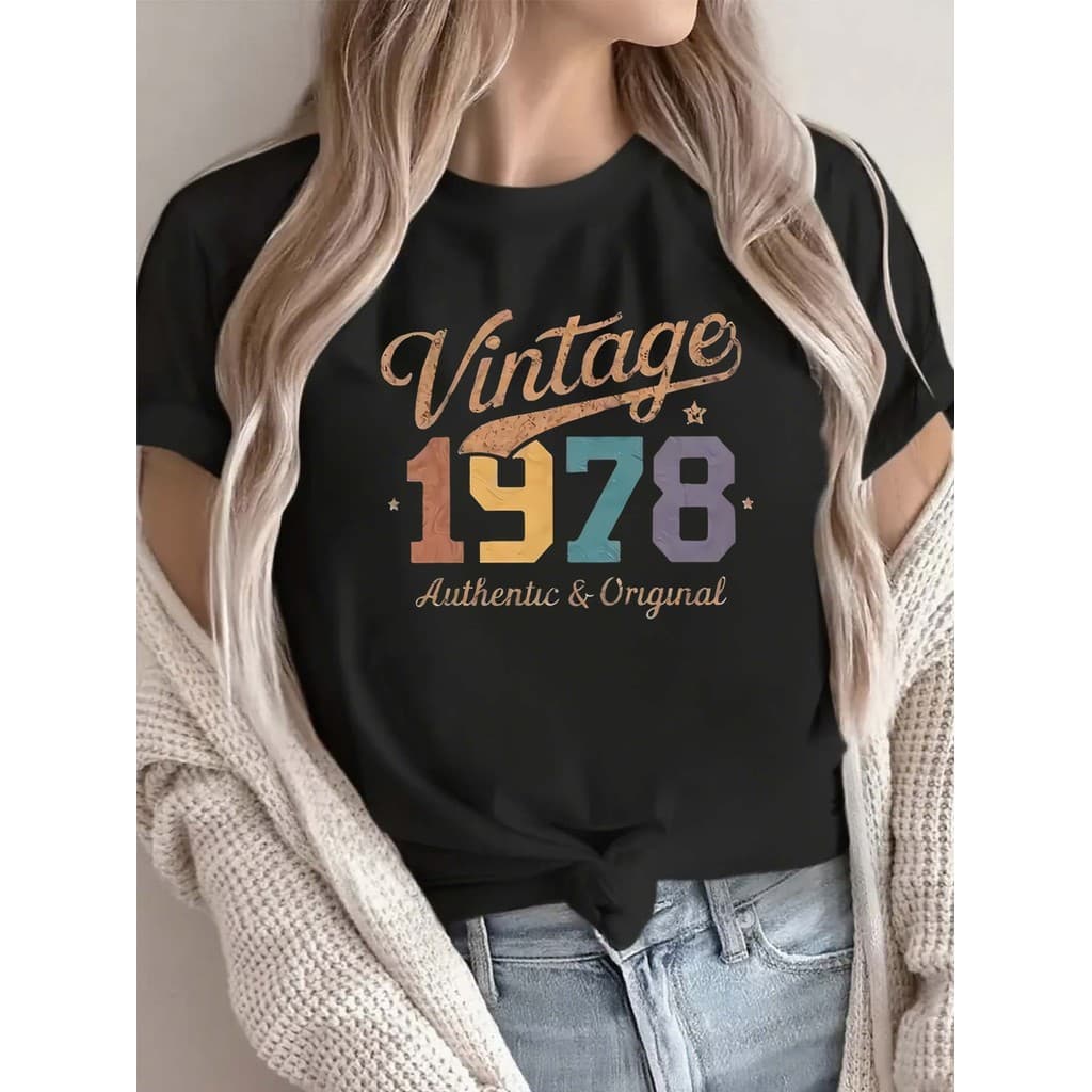 Camiseta 2026 T-shirt Feminina Vintage 1978 Original Retrô Algodão Autêntico Confortável Linda Atemporal Casual