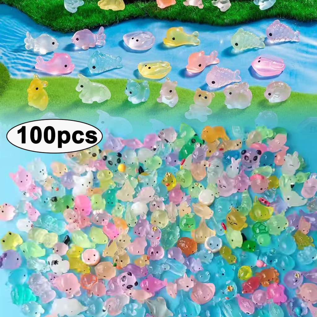 Brighthor100pcs Mini Estatuetas De Animais De Resina Luminosas Que Brilham No Escuro Ornamento De Aquário Para Tanque De