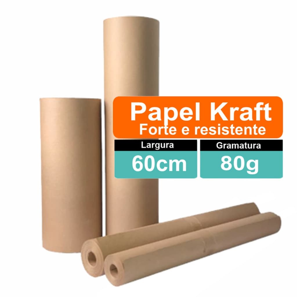 Papel Kraft Pardo Bobina  80g x 60cm Largura Rolo 10 Metros Embalagem Sacola moldes Artesanato