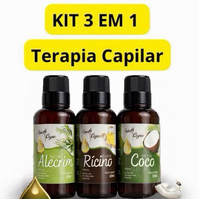 Terapia Capilar 3 ÓLEOS -  Óleo de Coco + Ricino + Alecrim 60ml Tratamento Capilar