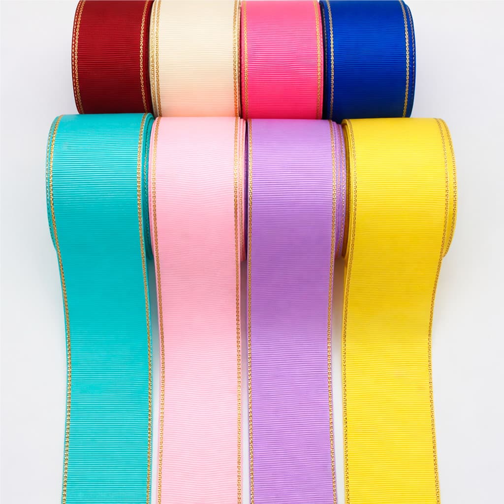 Fita de Gorgurão Nº 9 38mm com Borda Dourada – 10 Metros | Laços, Artesanato e Decoração