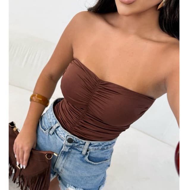 Body Feminino Tomara Que Caia Franzino no Busto Drapeado Suplex Poliamida Tendência Bori Body Cady Color Verão 2025