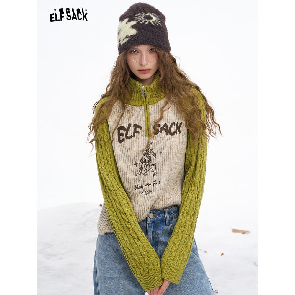Fada bolso contraste cor gola alta mais magro olhar lã malha camisola feminina 2026 início da primavera novo estilo Retr
