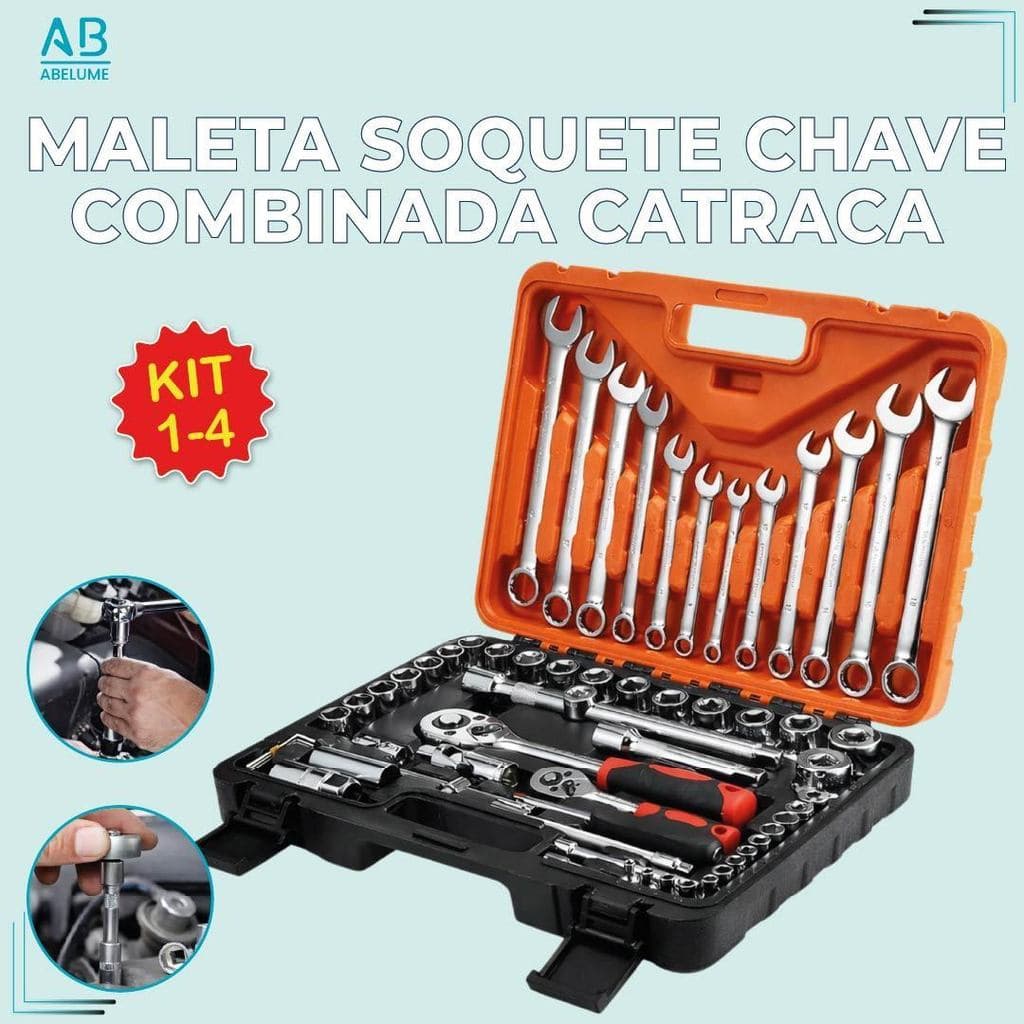 Maleta Soquete Chave Combinada Catraca Alta Durabilidade de Aço com Maleta Organizadora