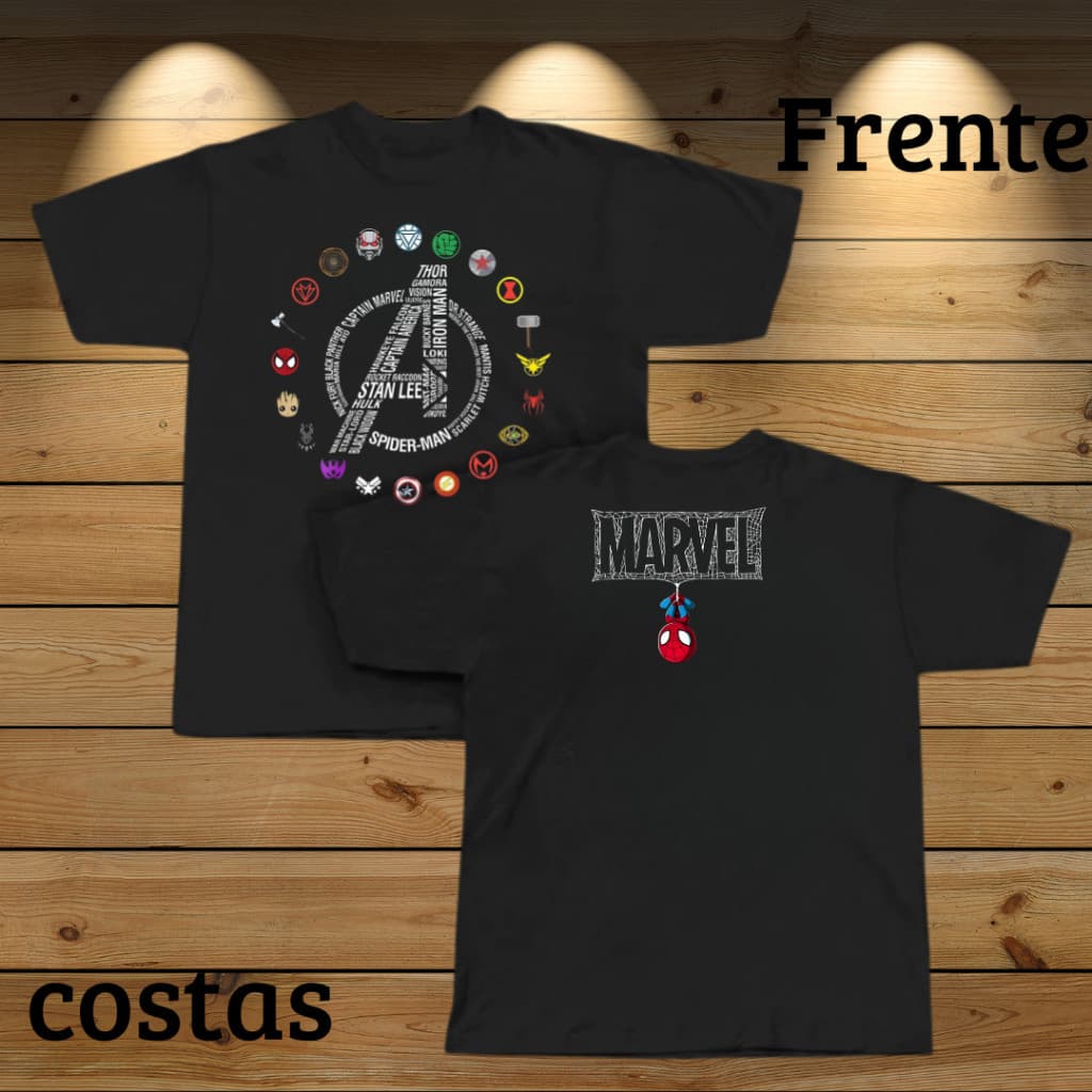 Camiseta Algodão Marvel Completo Unissex + Infantil Promoção