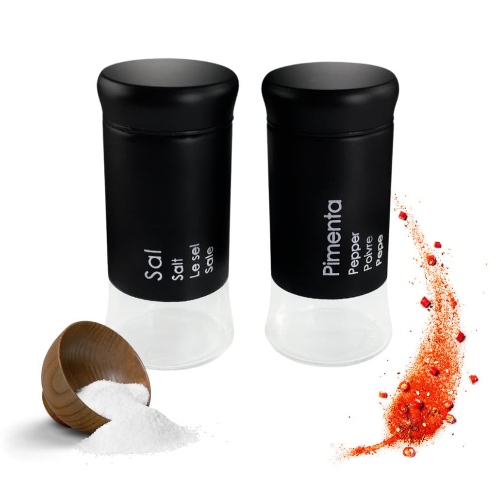 Conjunto de Saleiro Pimenta em 2 Peças Inox Temperos Cozinha