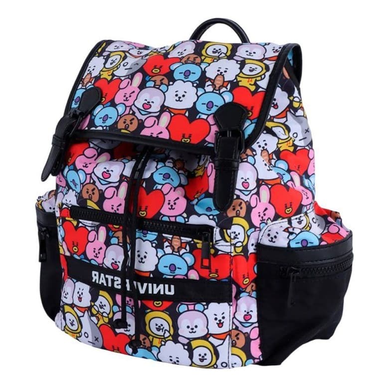 Mochila Bts De Costas Tipo Saco Escolar Juvenil Coreano Bt21 Preto Bt21