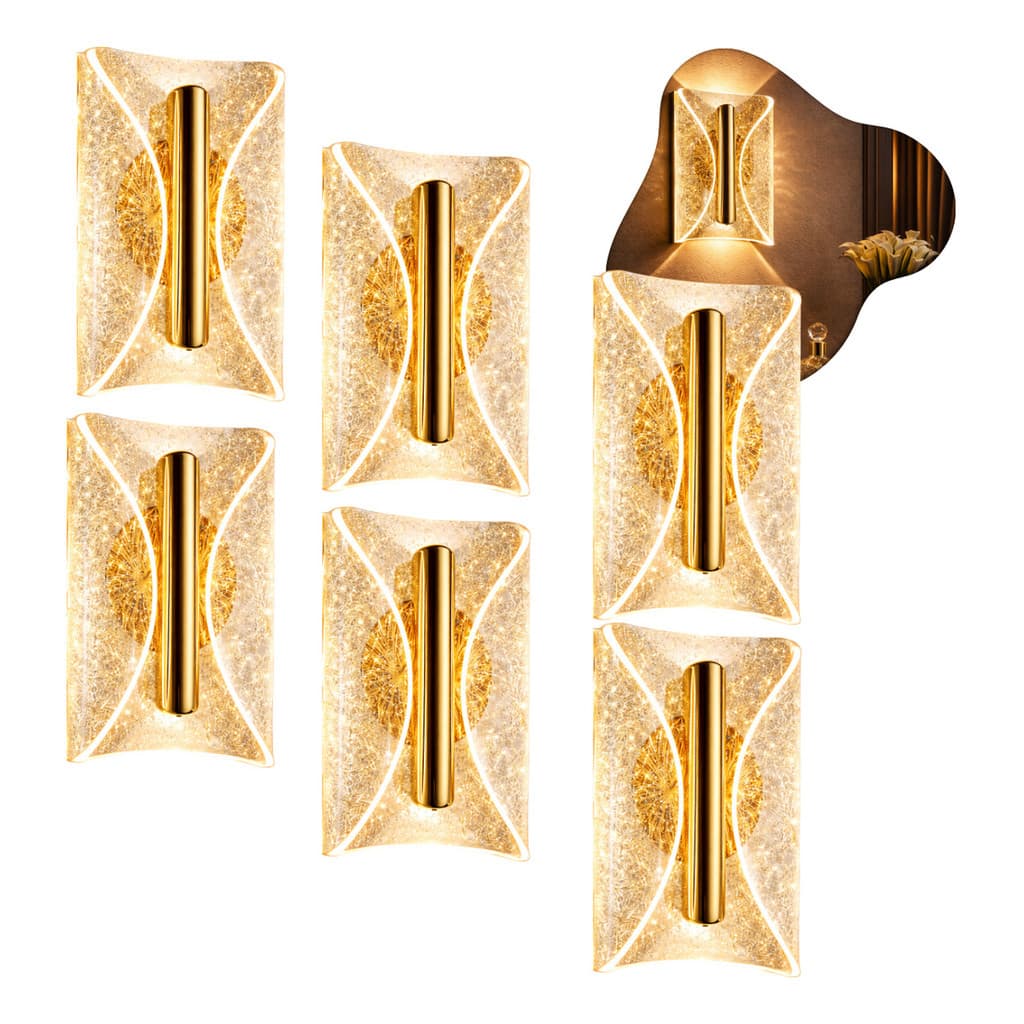 KIT COM 6 Arandela Luminária 7W de Parede Luxo Dourada 2 LED Integrado LED  Luz Dupla Quente Neutra Branca EBAR80156