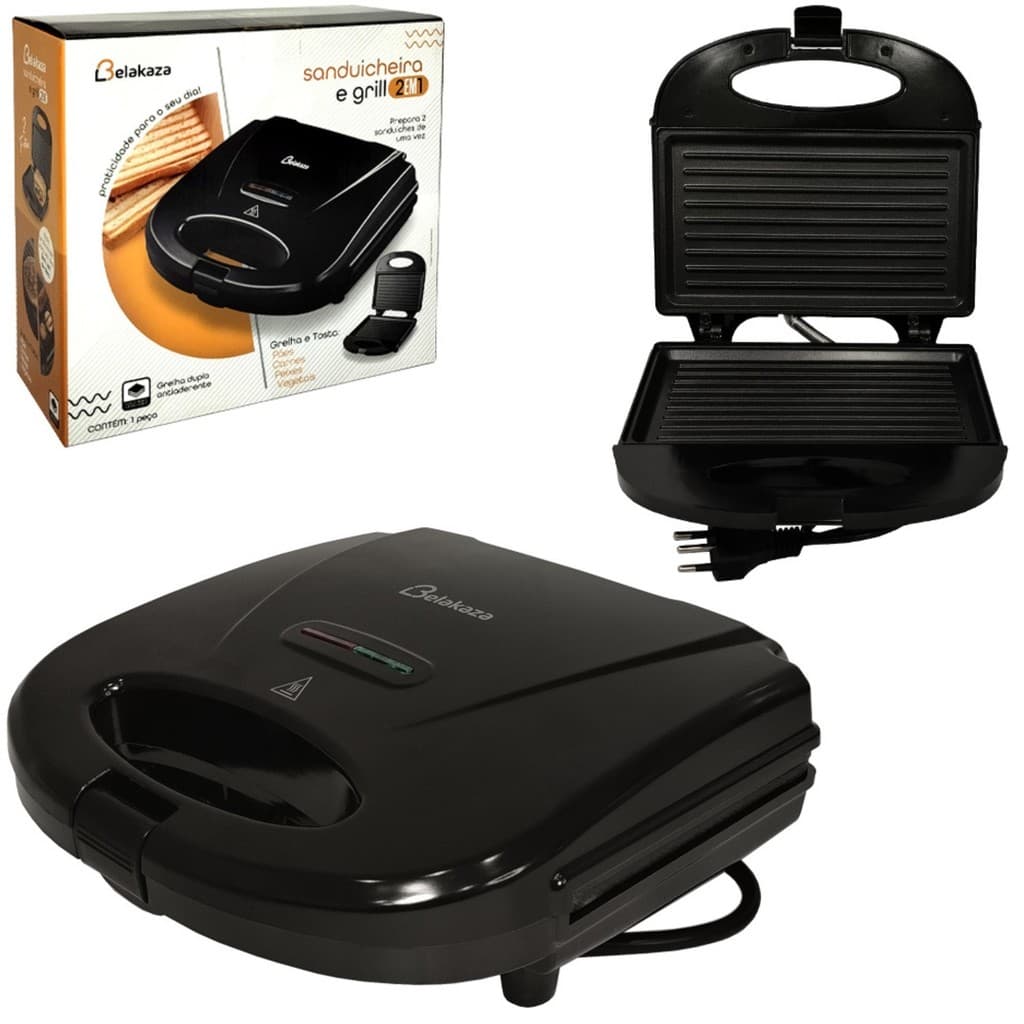 Sanduicheira Grill Black 2 em 1 Grelha e Tosta, 127v - Belakasa