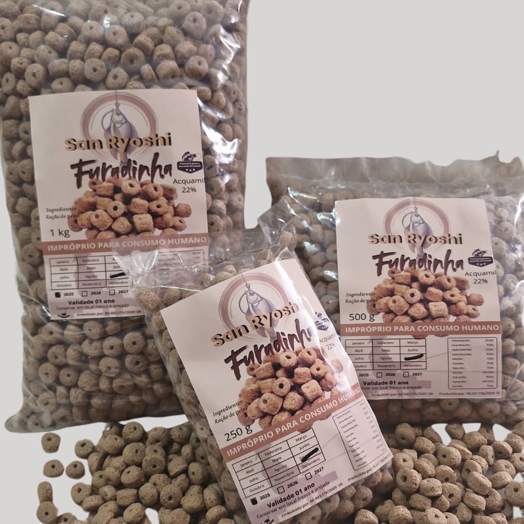 Furadinha - Ração Acquamil Pura 22% - 12mm para pesca de Tilápia, Tamba, Pacu - Formato para Anzol