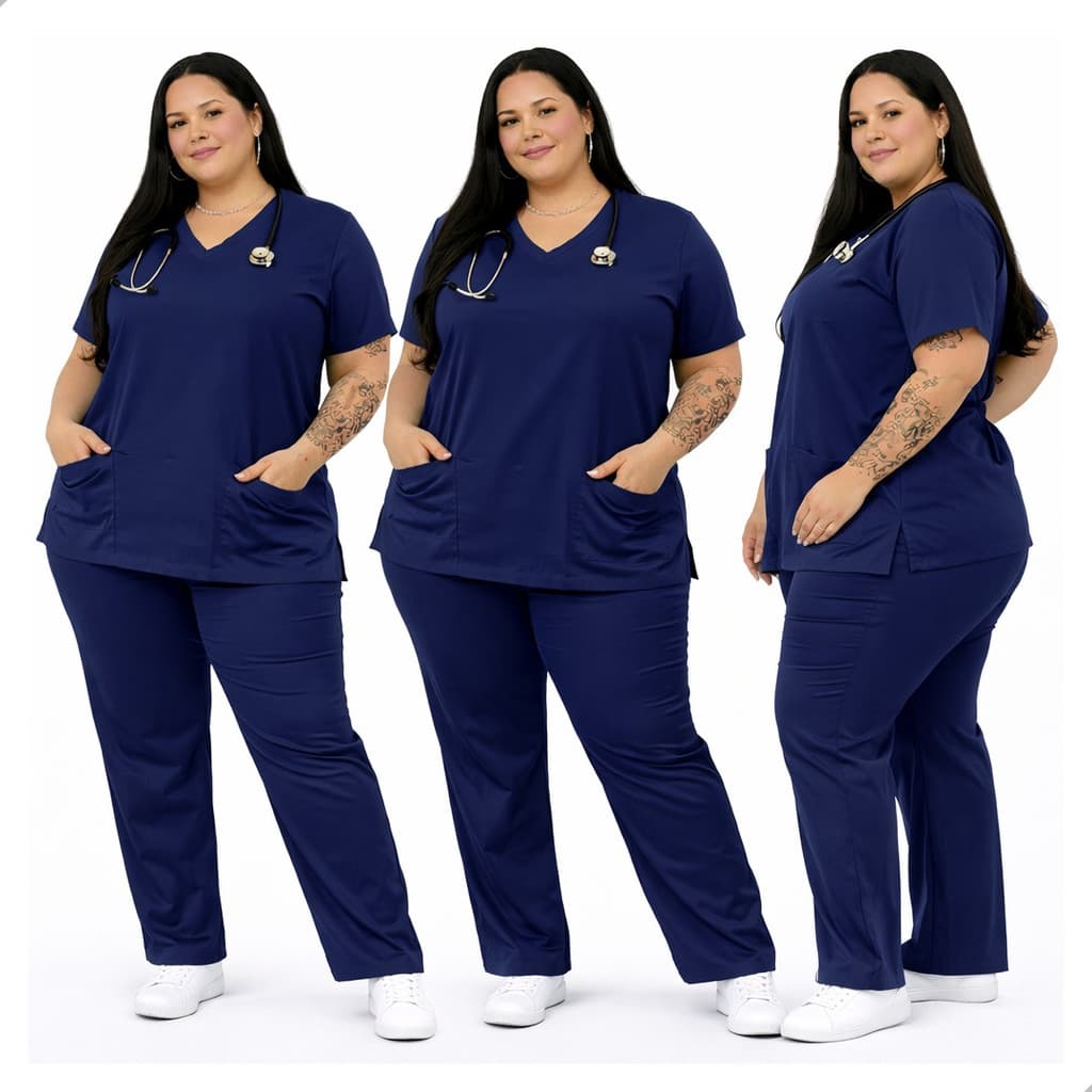 Pijama Cirúrgico Feminino Scrub Hospitalar Azul Plus Size GABARDINE PREMIUM