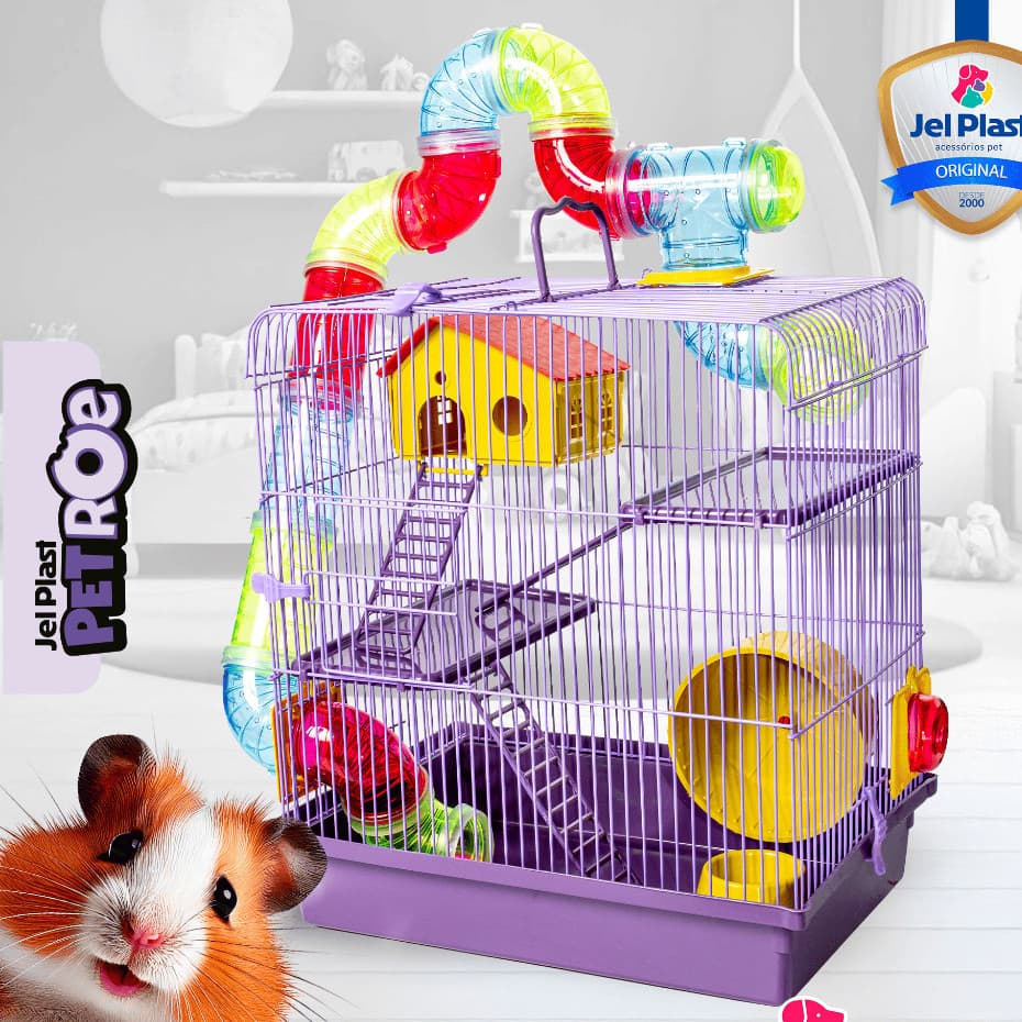 Gaiola Super Luxo 3 Andares Com Tubos Para Hamster Ramister Camundongo Chines Jel Plast