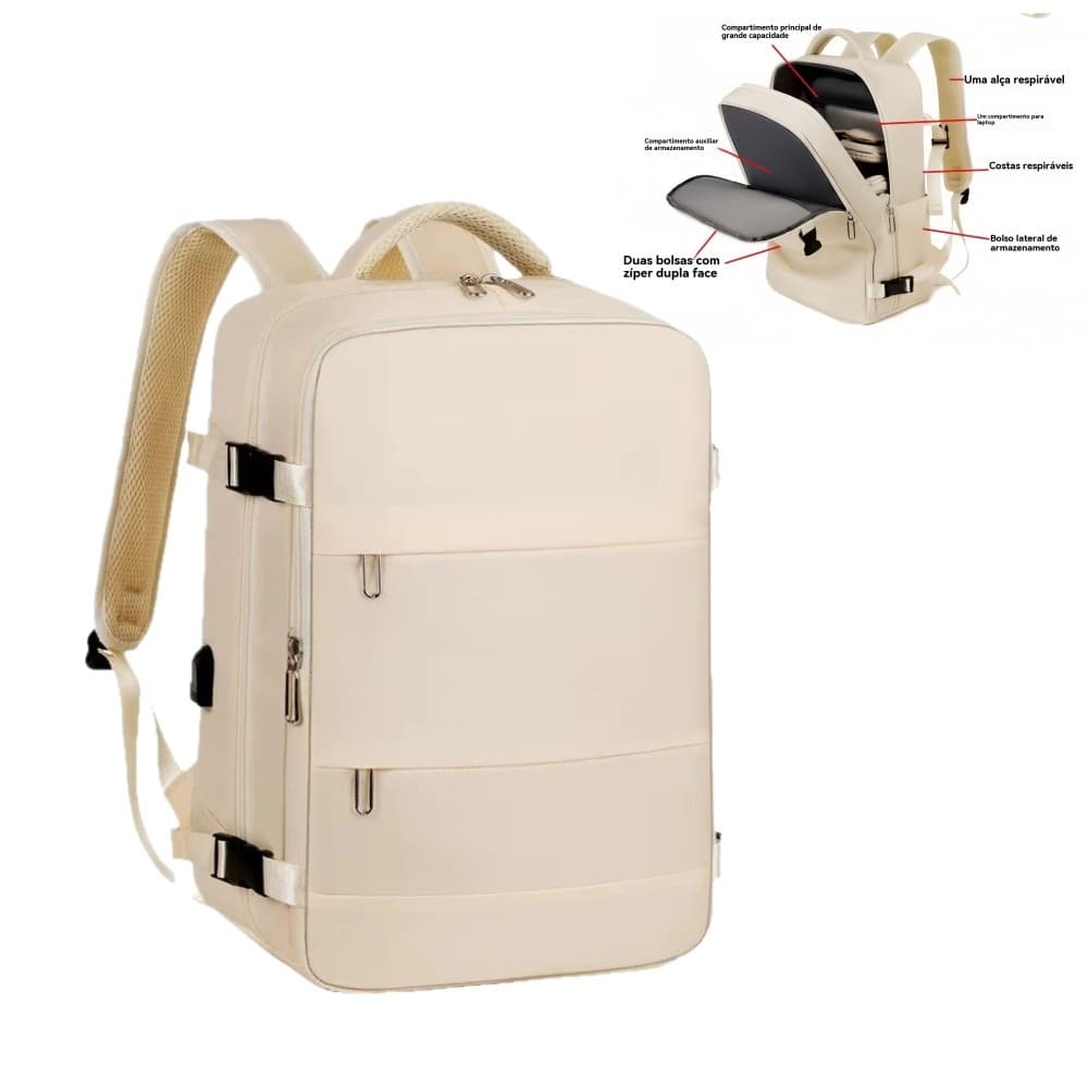 Mochila Feminina Leve e Multifuncional com Grande Capacidade, Design 180° para Viagem MM