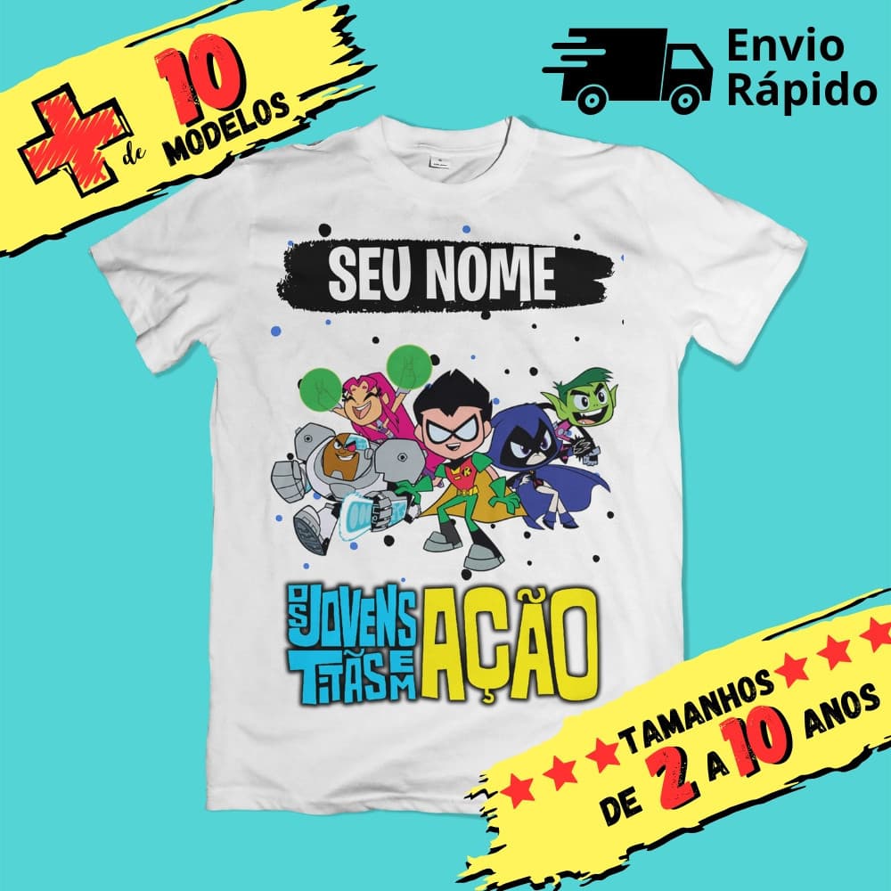 Camiseta Infantil Os jovens titãs em ação Personalizada com nome (opcional)