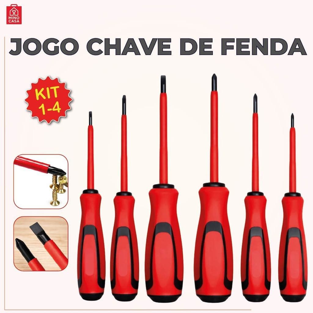 Jogo de Chaves de Fenda Philips Isoladas 6 Peças com Imã Cabo Emborrachado e Ponta Magnética
