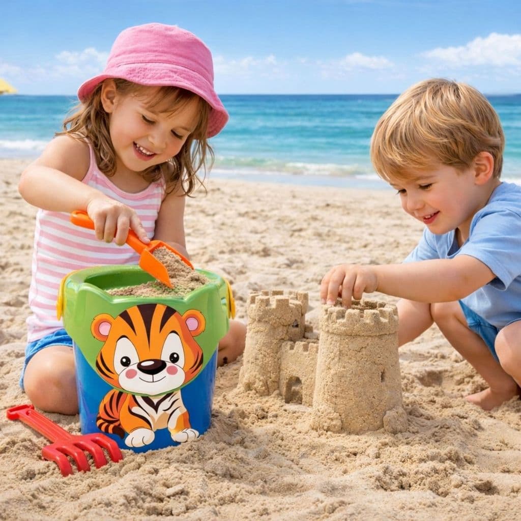 Baldinho De Praia Infantil Baby Animal Sortido Com Pazinha E Rastelo Praia